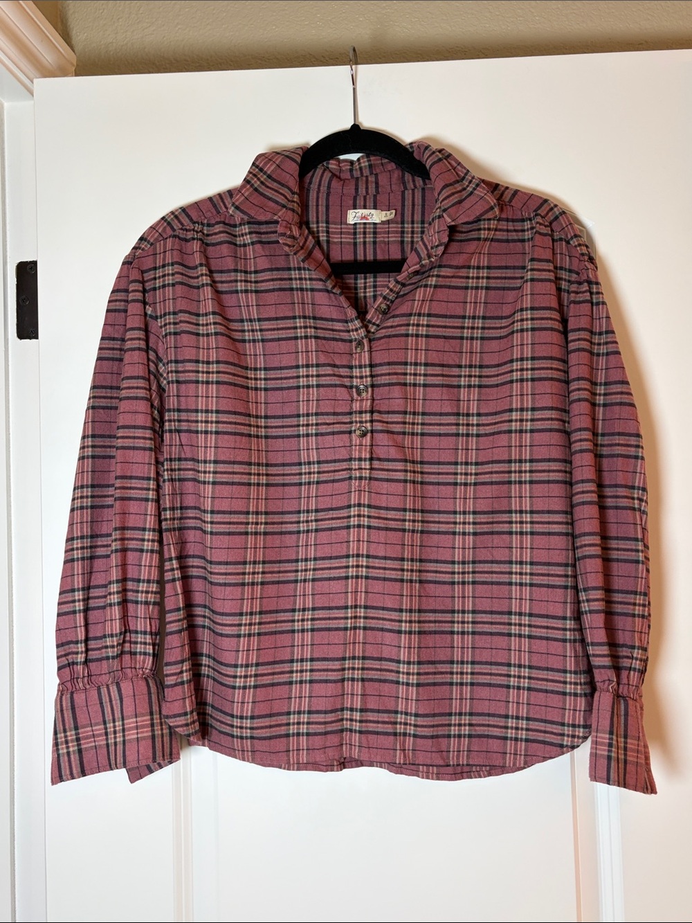 Faherty Olli Plaid Button-Up Blouse Top - Dusty Rose - Size XS